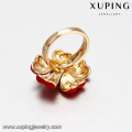 14415 fashion luxury red flower shaped jewelry Environmental Copper Rhinestone 18k gold ring designs for girls